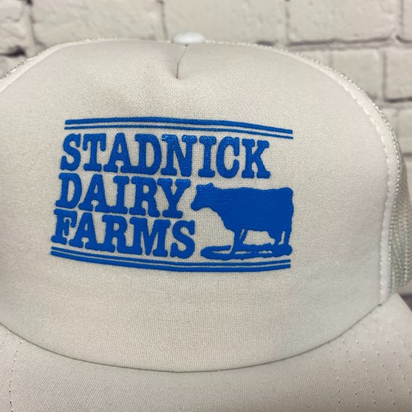 Vintage Farmer Hat Trucker Mesh Cap Snapback White STADNICK Dairy Farms Cow - Picture 6 of 10